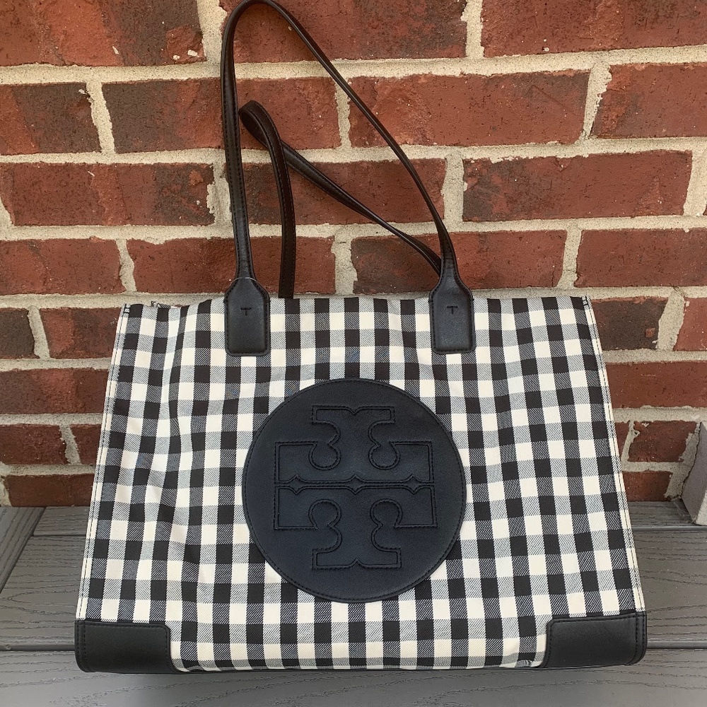 Tory Burch Black and White Checkered Tote